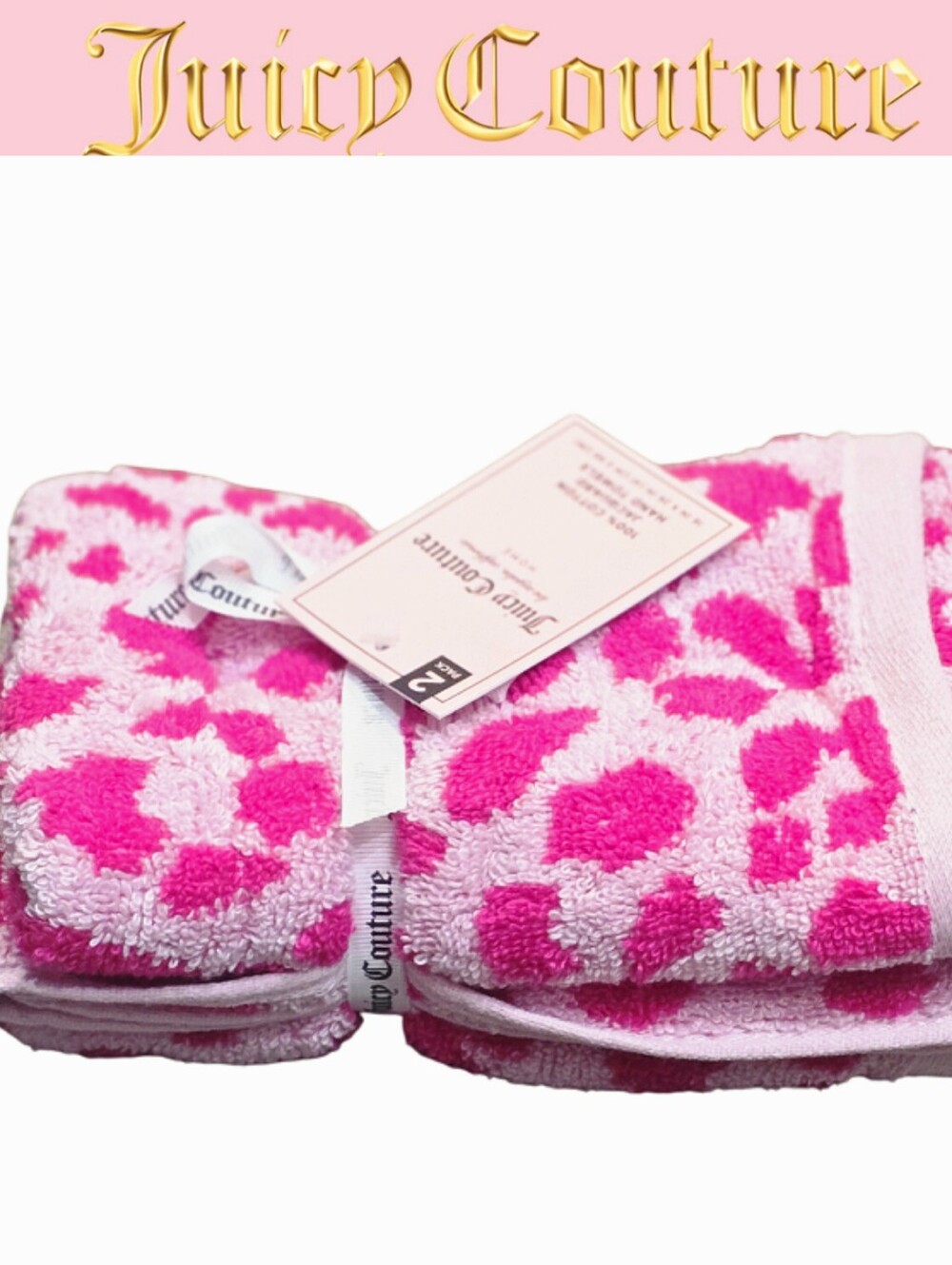 Juicy Couture Home Pink Leopard Print 100% Cotton Jacquard Hand Towel Set